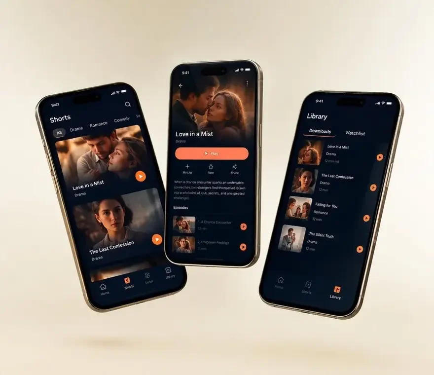 91短剧 APP 三端界面展示：iOS、Android 与鸿蒙版本